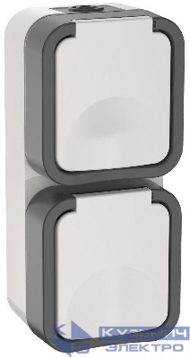 Розетка 2-м ОП TORS 16А IP55 TS232 вертик. с заземл. с крышкой бел. IEK TS-R26-16-55-V-K41