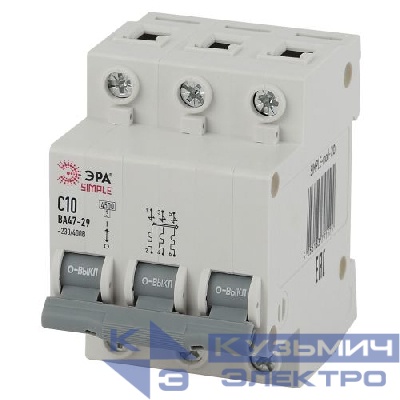 Выключатель автоматический модульный 3п C 10А 4.5кА ВА 47-29 SIMPLE-mod-20 ЭРА Б0039237