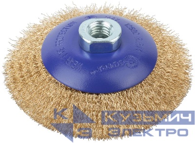 Щетка для УШМ М14 тип "Тарелка" латун. витая проволока 0.3мм 115мм блист. Profi Cutop 82-902