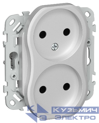 Розетка 2-м СП FLITE РС02-1-ФлА 10А без заземл. без защ. шторок безвинтовое крепление механизм алюм. IEK FI-R20-10-1-K47