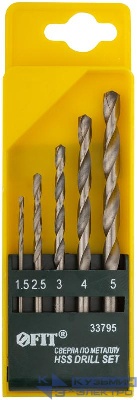 Набор сверл по металлу HSS полированных 5шт (1.5-2.5-3-4-5мм) FIT 33795
