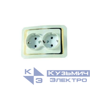 Розетка 2-м СП Mimoza 16А IP20 с заземл. бел./зол. Makel 12282