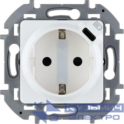 Розетка 1-м СП Inspiria 16А IP20 250В 2P+E немецк. стандарт с заряд. устройством USB тип C 1.5А 5В механизм бел. Leg 673770