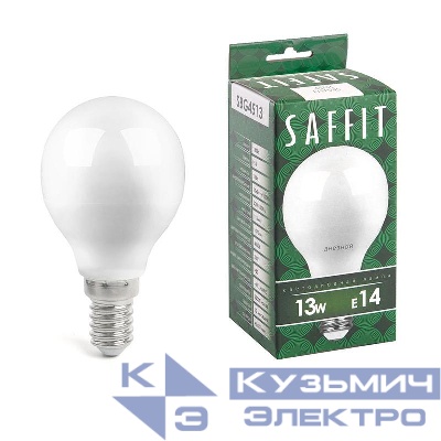 Лампа светодиодная SBG4513 13Вт G45 шар 6400К E14 230В SAFFIT 55159