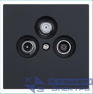 Розетка телевизионная проходная TV + FM + SAT 3-м СП FD Ф9.5мм с накладкой механизм черн. матов. soft touch Jasmart FD6207PBM