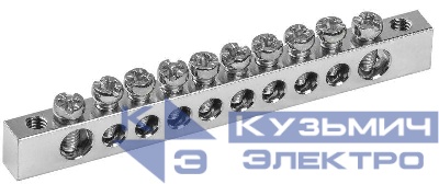 Шина PEN "земля-ноль" 6х9мм 10/2 Ni (10групп/крепеж по краям) IEK YNN11-10-100-N