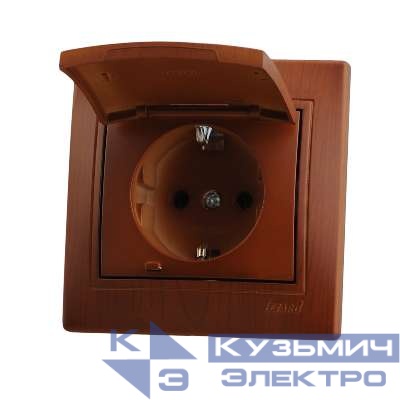 Розетка 1-м СП Mira 16А IP20 с заземл. с защ. крышкой керамика сосна LEZARD 701-0801-123