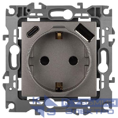 Розетка Эра12 12-4108-16 16А 250В 2P+E с USB type-A+C 5В-3А защ. шторки титан Эра Б0067762
