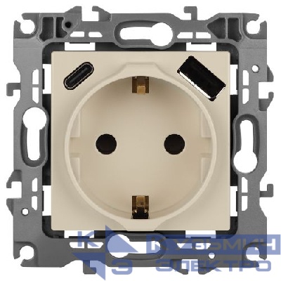 Розетка Эра12 12-4108-02 16А 250В 2P+E с USB type-A+C 5В-3А защ. шторки сл. кость Эра Б0067731