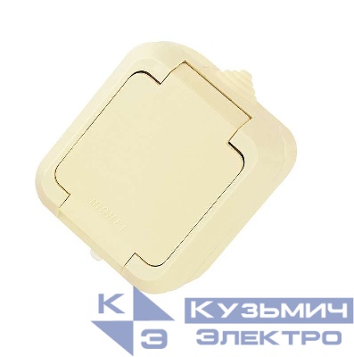 Розетка 1-м ОП 10А IP44 с заземл. с крышкой п/герм. крем. Makel 18204