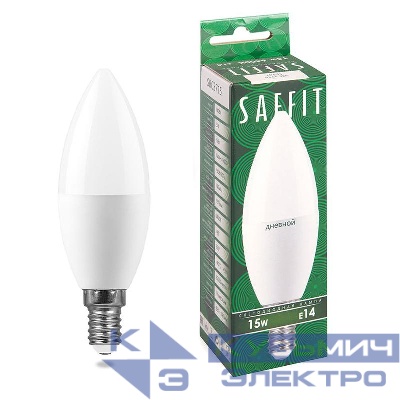 Лампа светодиодная SBC3715 15Вт C37 свеча 6400К E14 230В SAFFIT 55207