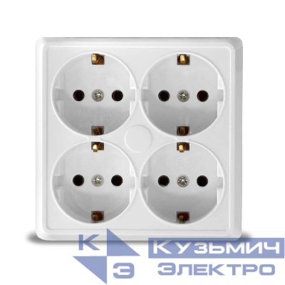 Розетка 4-м ОП Олимп с заземл. квадрат бел. UNIVersal 1165