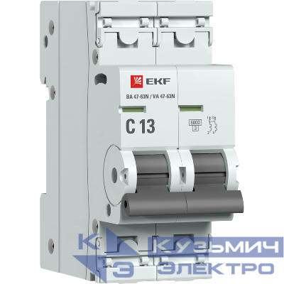 Выключатель автоматический модульный 2п C 13А 6кА ВА 47-63N PROxima EKF M636213C