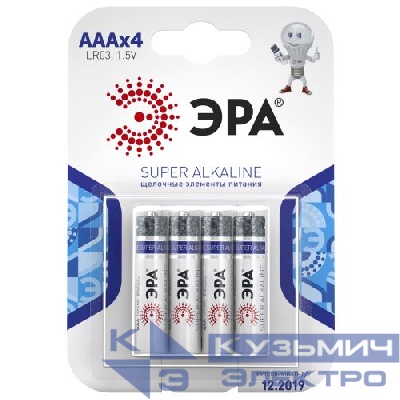 Элемент питания алкалиновый AAA/LR03 LR03-4BL (блист.4шт) Эра C0038451