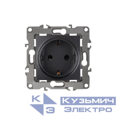 Розетка 1-м СП Эра12 12-2001-05 16А IP20 16AX 250В 2P+E Schuko без монтаж. лапок механизм антрацит Эра Б0014685