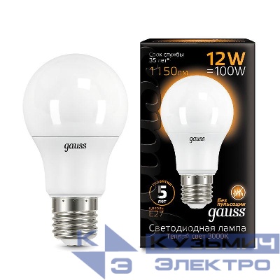 Лампа светодиодная Black 12Вт A60 грушевидная 3000К тепл. бел. E27 1150лм GAUSS 102502112