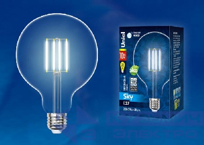 Лампа светодиодная LED-G125-10W/NW/E27/CL PLS02WH Sky прозр. картон Uniel UL-00004859