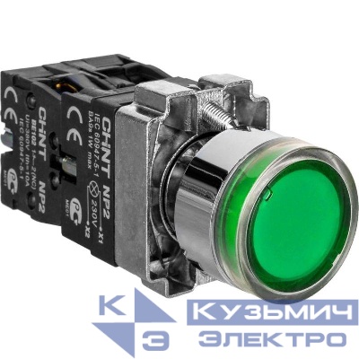 Кнопка управления NP2-BW3361 плоская 1НО AC/DC230В(LED) IP40 (R) зел. CHINT 574077