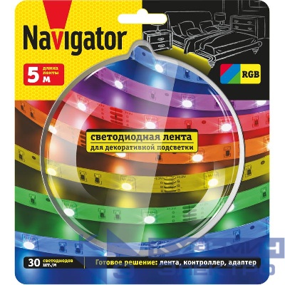 Лента светодиодная 95 144 NLS-SET-02 RGB 5м 30шт/м адаптер 1м IP20 Navigator 95144