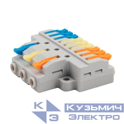 Клемма СМК 3х3 проходная разветвительная 3 полюса с монтажной площадкой (1 ввод 3 вывода на полюс) (уп.4шт) Rexant 07-5232-04