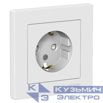 Розетка 1-м СП AtlasDesign 16А IP20 с заземл. защ. шторки в сборе бел. SE ATN000144