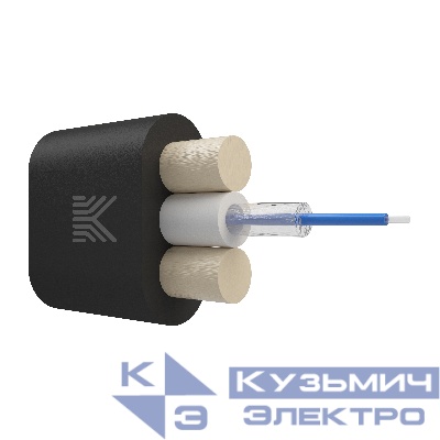 КОСТРОМАКАБЕЛЬ КОС-ОКДП-1х657-ТП-1.5кН Дроп-кабель плоский, с центральной трубкой,усилен стеклопрутками, 1 волокно, SM 9/125,G.657.A1, полиэтилен, 1.5 кН