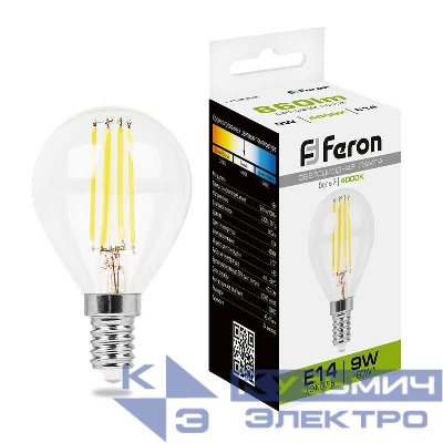 Лампа светодиодная LB-509 9Вт прозрачная 4000К E14 230В FERON 38002