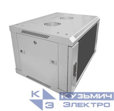 Шкаф настенный 6U серия WMA (Wall Maestro) (600х450х370), разборный, передняя стеклянная дверь, серый Netko "А"