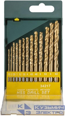 Набор сверл HSS по металлу титан. покрытие (15-2-25-3-32-35-4-45-48-5-55-6-65мм) (13шт) FIT 34217
