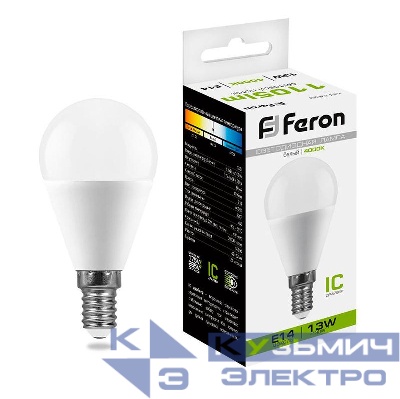 Лампа светодиодная LB-950 13Вт G45 шар 4000К E14 230В FERON 38102