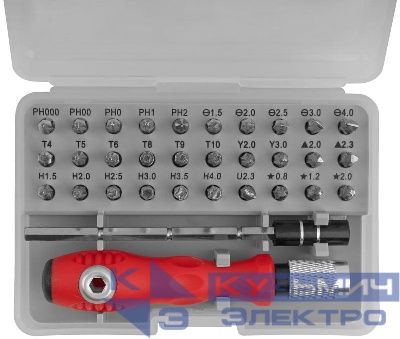 Отвертка с битами для точных работ 30 CrV бит удлинитель пластик. бокс КУРС 56175