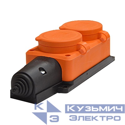 Колодка удлинителя 2-м Компакт 1ф с заглушками каучук оранж. UNIVersal 3033