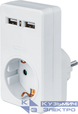 Адаптер 1-м с заземл. 61 699 NAD-USB02-1E-C-WH USB 2.1А Navigator 61699