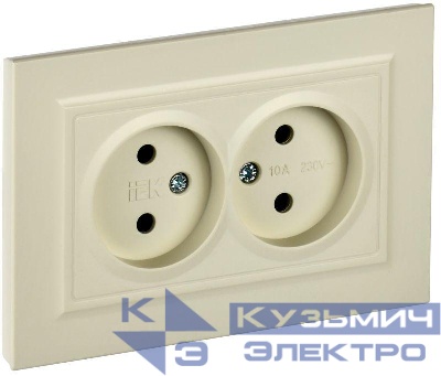 Розетка 2-м СП BRITE РС12-2-БрКр 10А в сборе без заземл. без защ. шторок беж. IEK BR-R20-10-K10-F