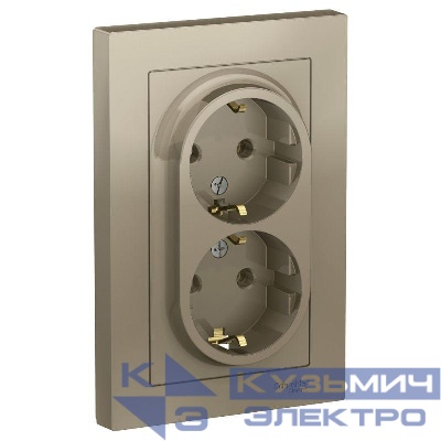 Розетка 2-м СП AtlasDesign 16А IP20 с заземл. в сборе шампань SE ATN000524