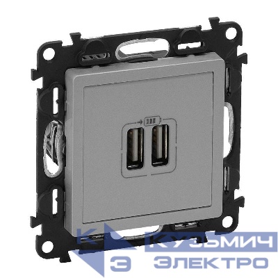 Устройство зарядное Valena Life с 2-мя USB-разъемами 240В/5В 1500мА с лиц. панелью алюм. Leg 753612