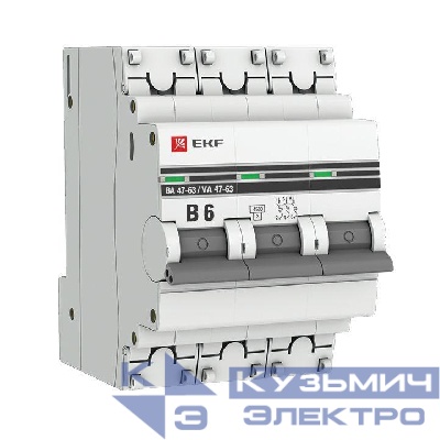 Выключатель автоматический модульный 3п B 6А 4.5кА ВА 47-63 PROxima EKF mcb4763-3-06B-pro
