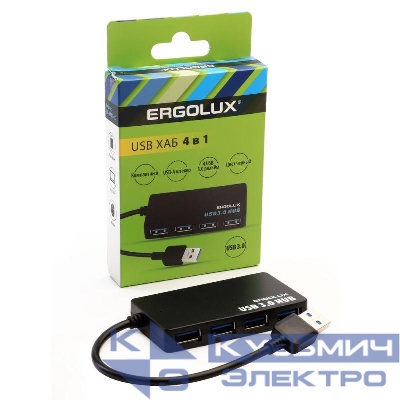 Разветвитель USB ELX-SLP01-C02 4USB 2А коробка черн. ERGOLUX 15109