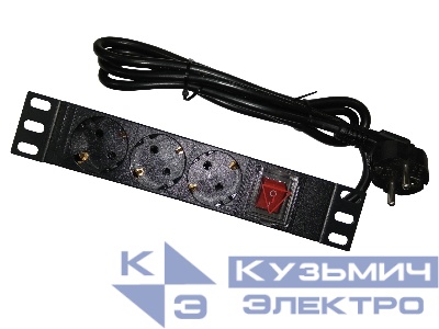 Блок розеток 10", 16А, 3 розетки, шнур 1,5м, черный