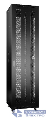 Шкаф монтажный телекоммуникационный напольн. ND-05C-47U60/100-BK 19дюйм 47U 600х1000х2277мм для распределит. и серверн. оборудования; передн. и задн. перфорир. двери ручка с замком RAL 9004 черн. Cabeus 8537c