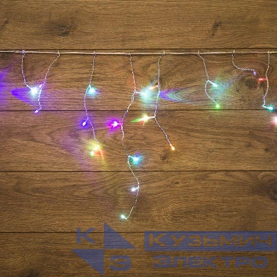 Гирлянда светодиодная "Айсикл" (бахрома) 1.8х0.5м 48LED RGB 4.1Вт 230В IP20 провод прозр. Neon-Night 255-009