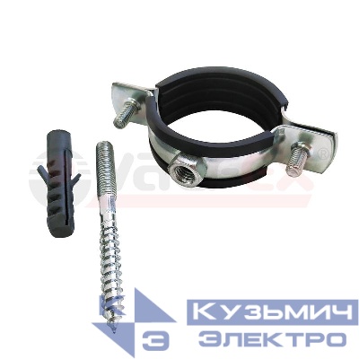 Хомут РМ d20-25мм 1/2дюйм с резиновым уплотнением (в компл. шпилька М8х80 и дюбель) оцинк. (140) VALFEX 45WR-22-М
