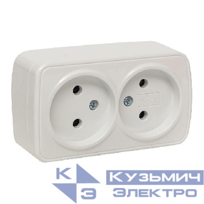 Розетка 2-м ОП Минск 10А IP20 без заземл. бел. Basic EKF EGR10-102-10