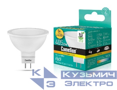 Лампа светодиодная LED5-S108/830/GU5.3 5Вт рефлектор матовая 3000К тепл. бел. GU5.3 405лм 170-265В Camelion 12041