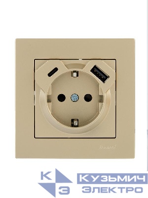 Розетка с заземл. TC+USB разъем VESNA зол. LEZARD 742-3688-181TC