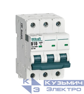 Выключатель автоматический модульный 3п D 10А 10кА ВА-105 DEKraft 13224DEK