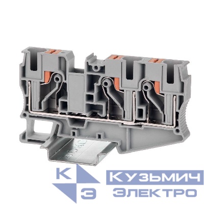 Клемма проходная зажим push-in 3 точки подключ. 10кв.мм сер. DKC VPR-10-TWIN-GY