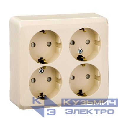 Розетка 4-м ОП Этюд 16А 250В с заземл. с заземл. защ. шторки крем. SE PA16-208K