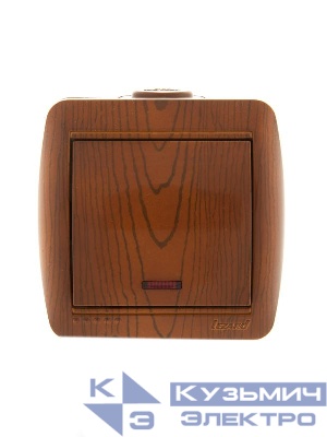 Выключатель 1-кл. ОП Nata 10А IP20 с подсветкой сосна LEZARD 710-0800-111