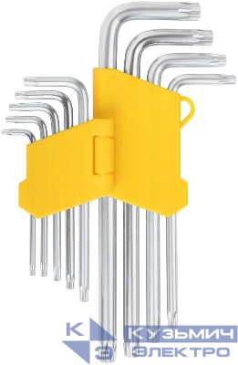 Ключ "звездочки" Т10-Т50 длинный с отверст. в пластик. держателе CrV сталь (уп.9шт) FIT 64026